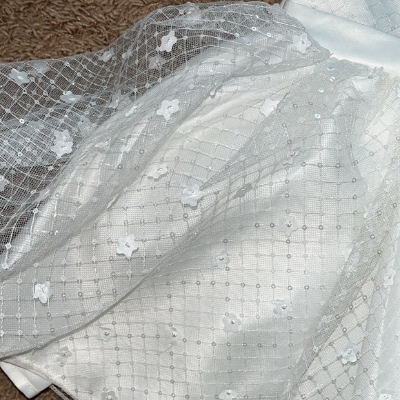 NWOT Elegant White Dress with Sheer Overlay Flower girl wedding baptism dress - Picture 3 of 9